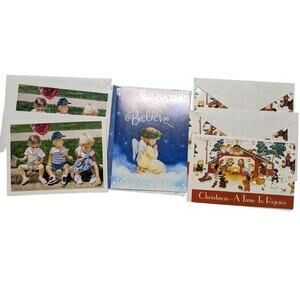 6 Vintage Kids Greeting Cards Lot Christmas Blank Unused w Envelopes Boys Girls